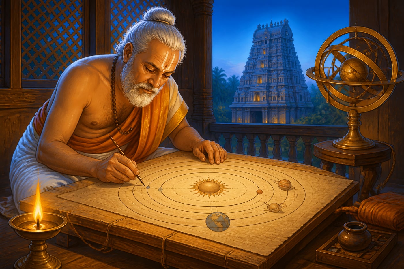 Nilakantha drawing the semi-heliocentric planetary model