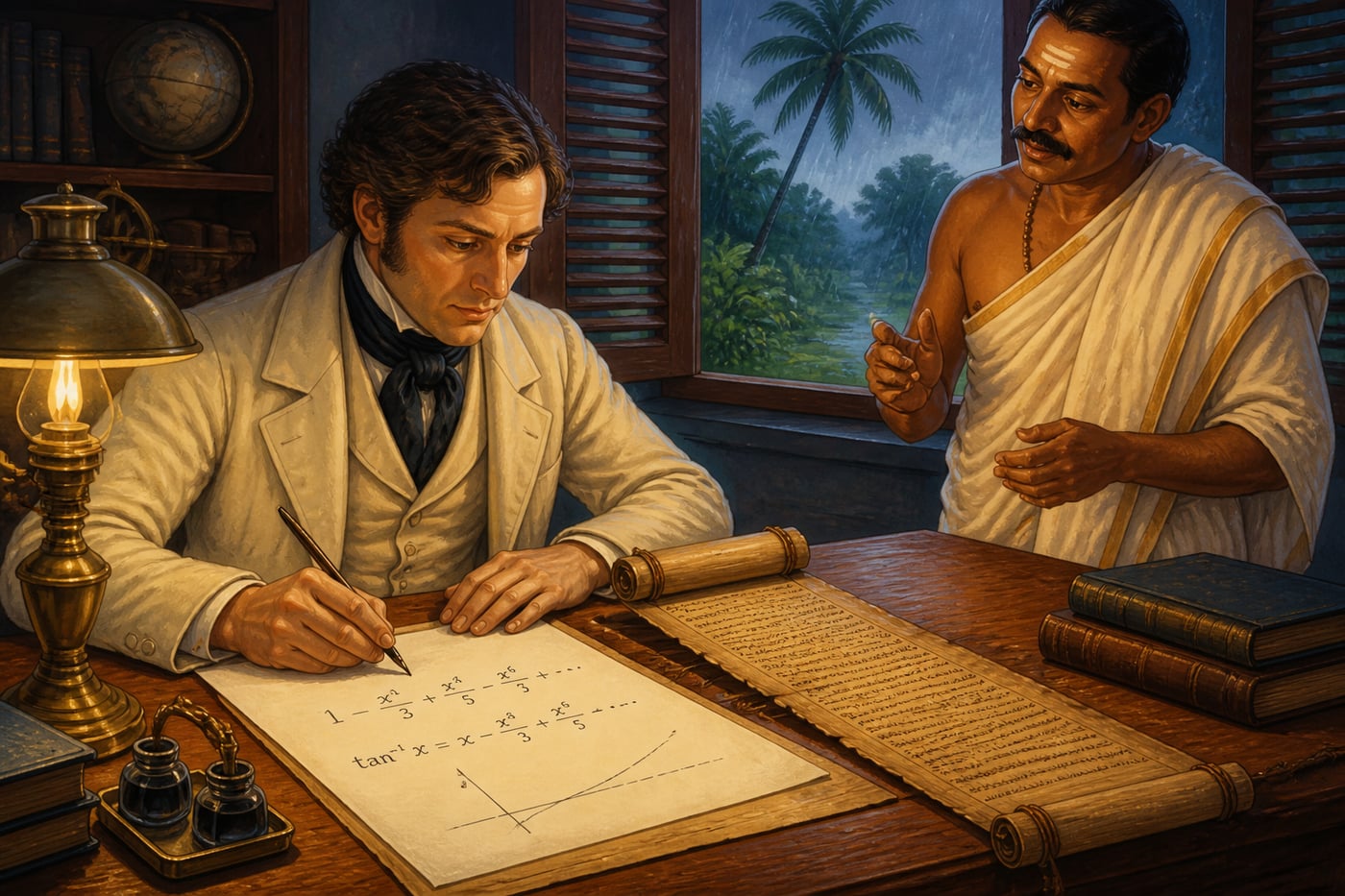 Charles Whish unrolling a Kerala manuscript in 1834