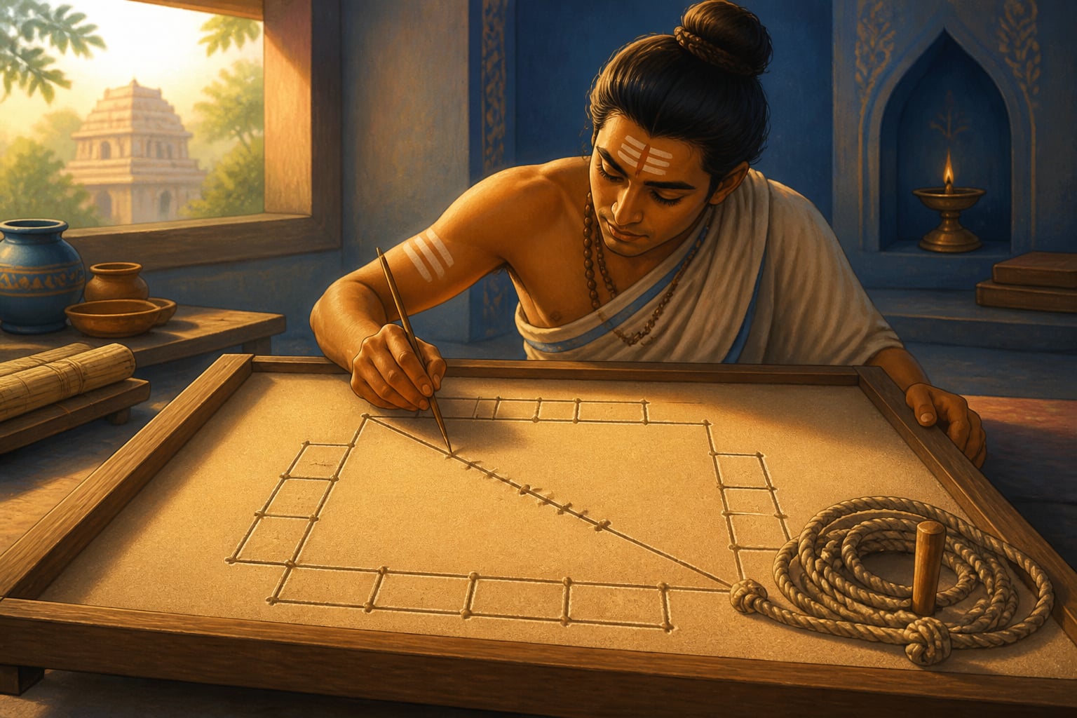 Geometric proof of root two on a sand tray