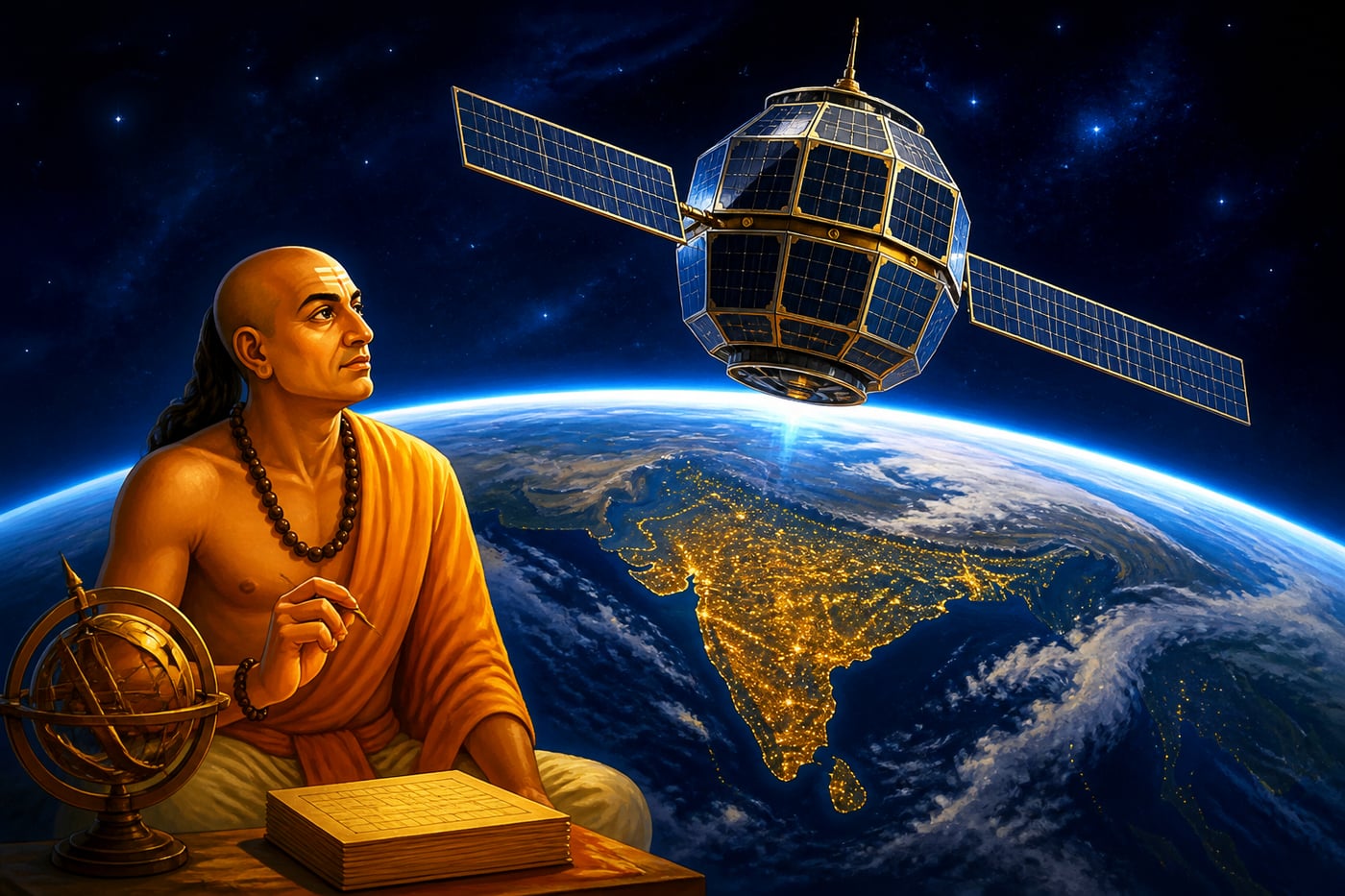 India's Aryabhata satellite above Earth in 1975