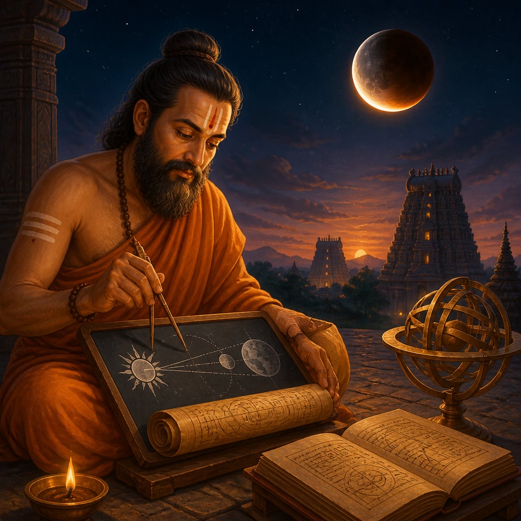 Indian ganaka calculating eclipse geometry under a partially eclipsed Moon