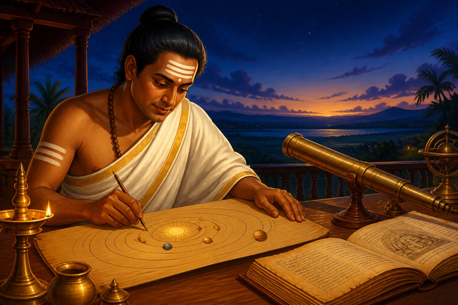 Nilakantha sketching a partial heliocentric model