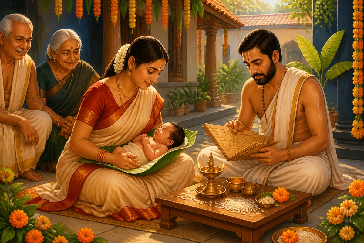 A namakarana ceremony with the birth nakshatra reading