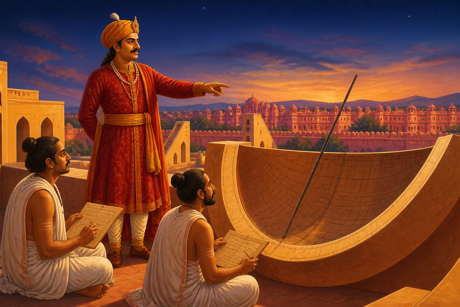 Jai Singh II directing scholars at Jantar Mantar