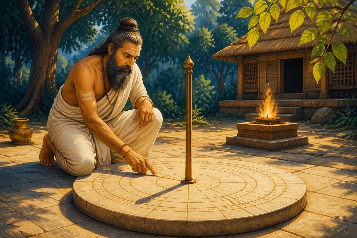 A rishi reading the shanku gnomon's noon shadow