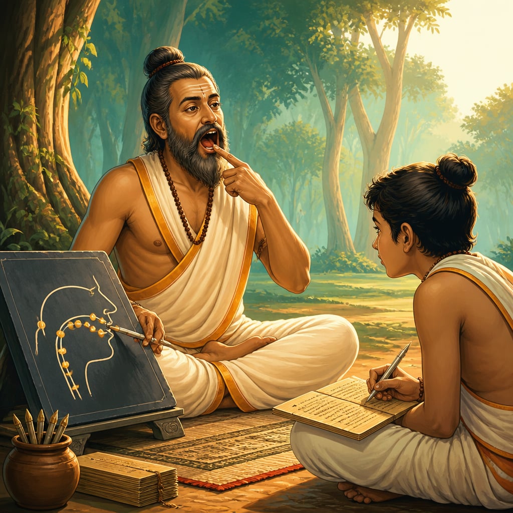 Vedic teacher demonstrating sthana articulation