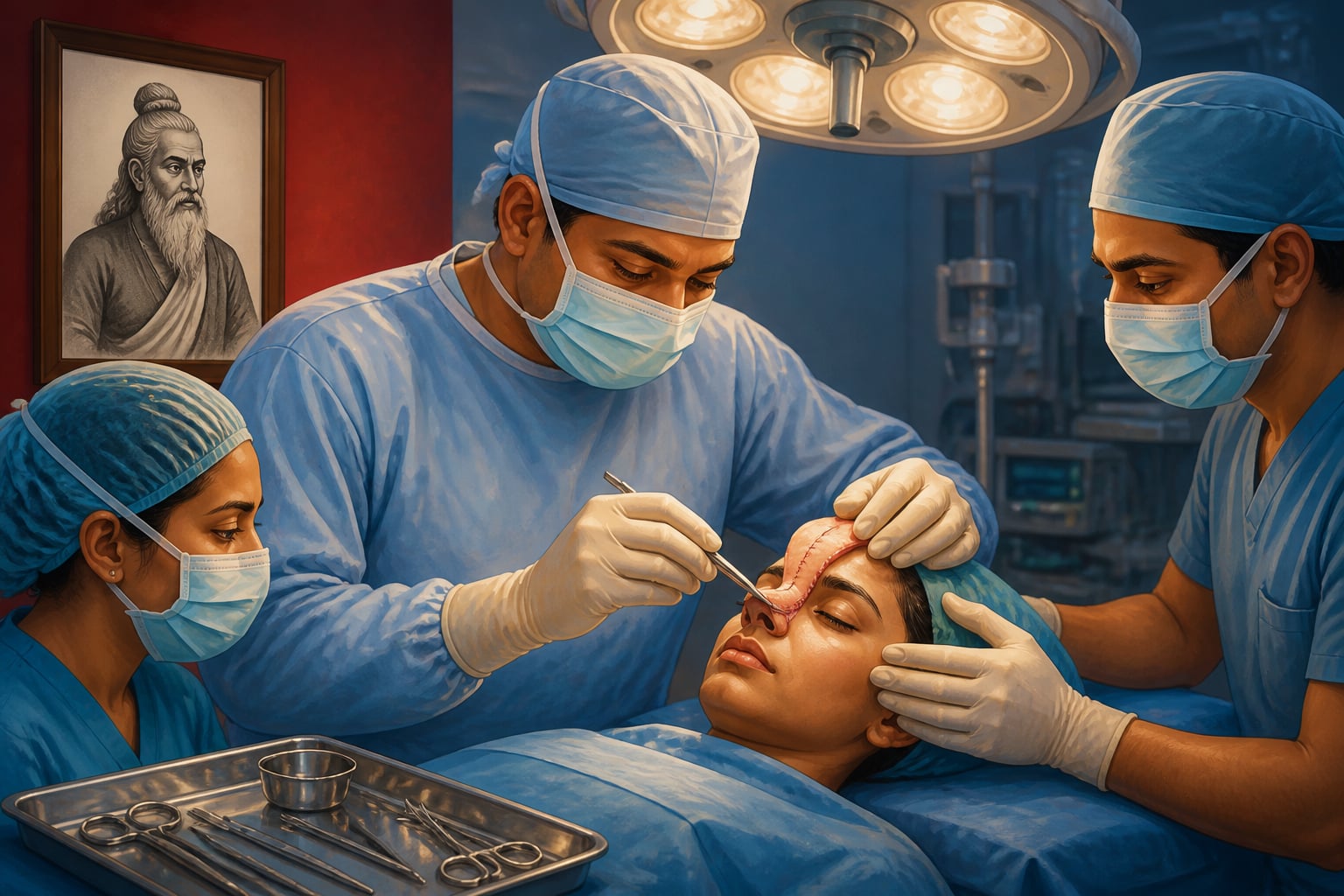 Modern AIIMS surgeons performing the paramedian forehead flap