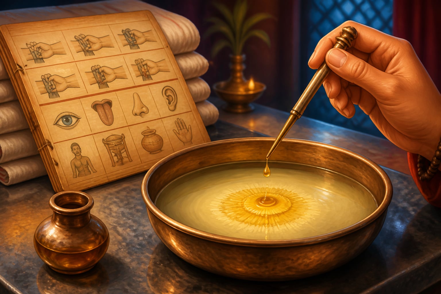 A drop of sesame oil spreading on patient urine