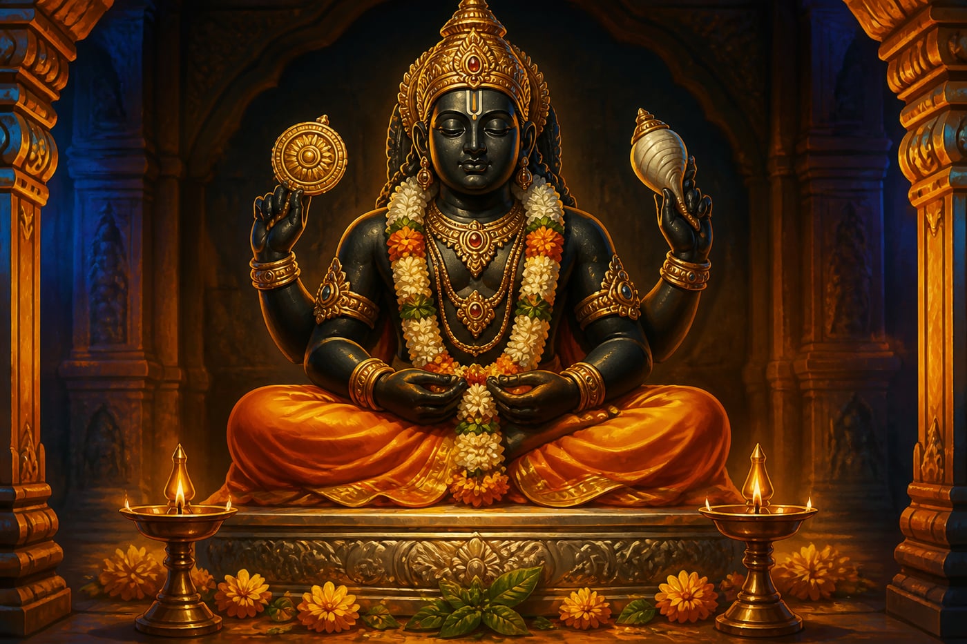 The meditating Vishnu murti in the Badrinath sanctum