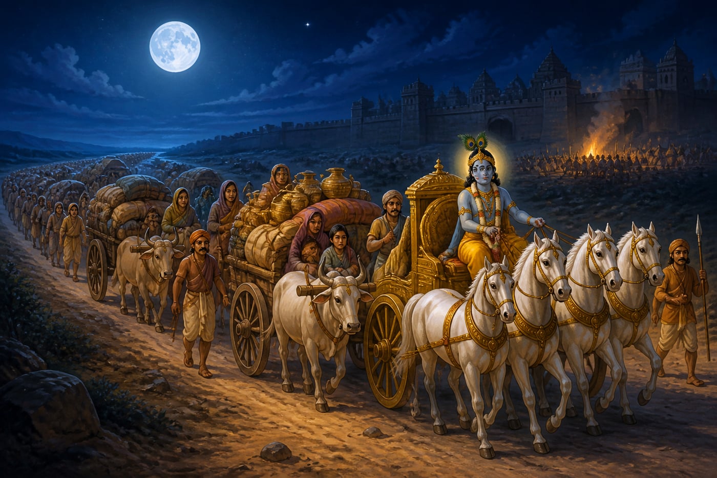 The Yadava migration leaving Mathura at midnight