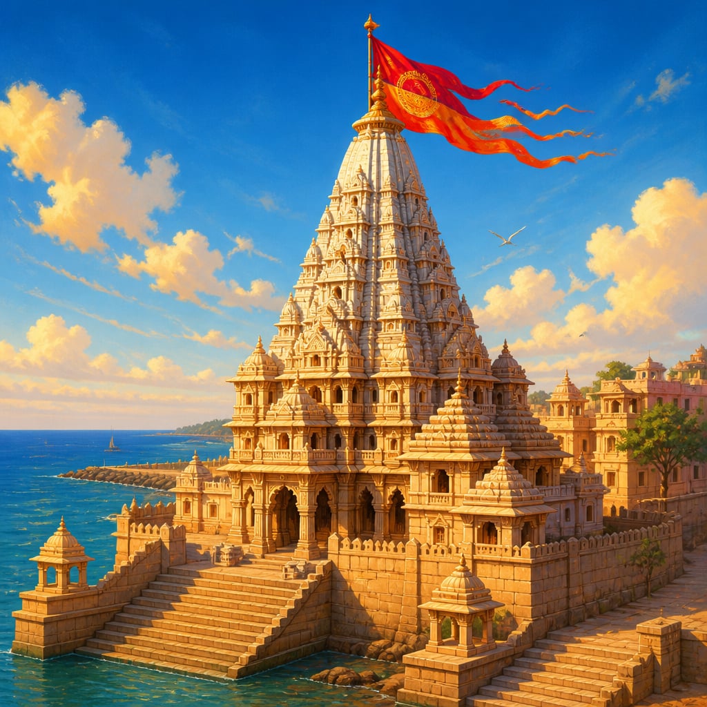 Dwarkadhish temple shikhara rising into the sky