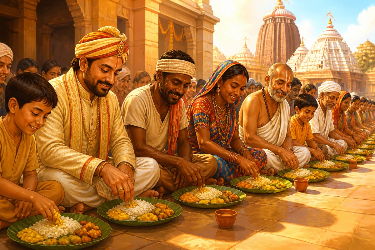 Devotees of every caste sharing mahaprasada together