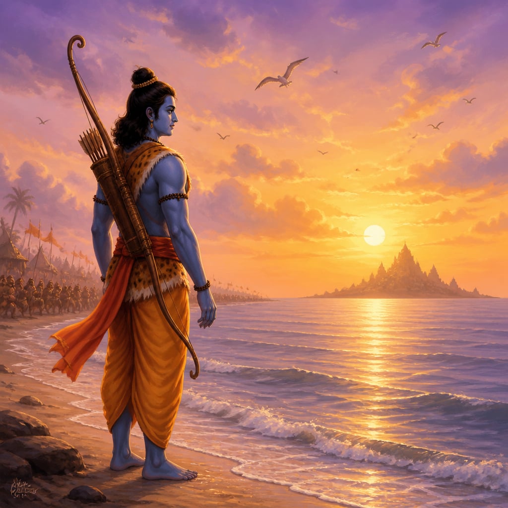 Rama gazing across the sea toward Lanka