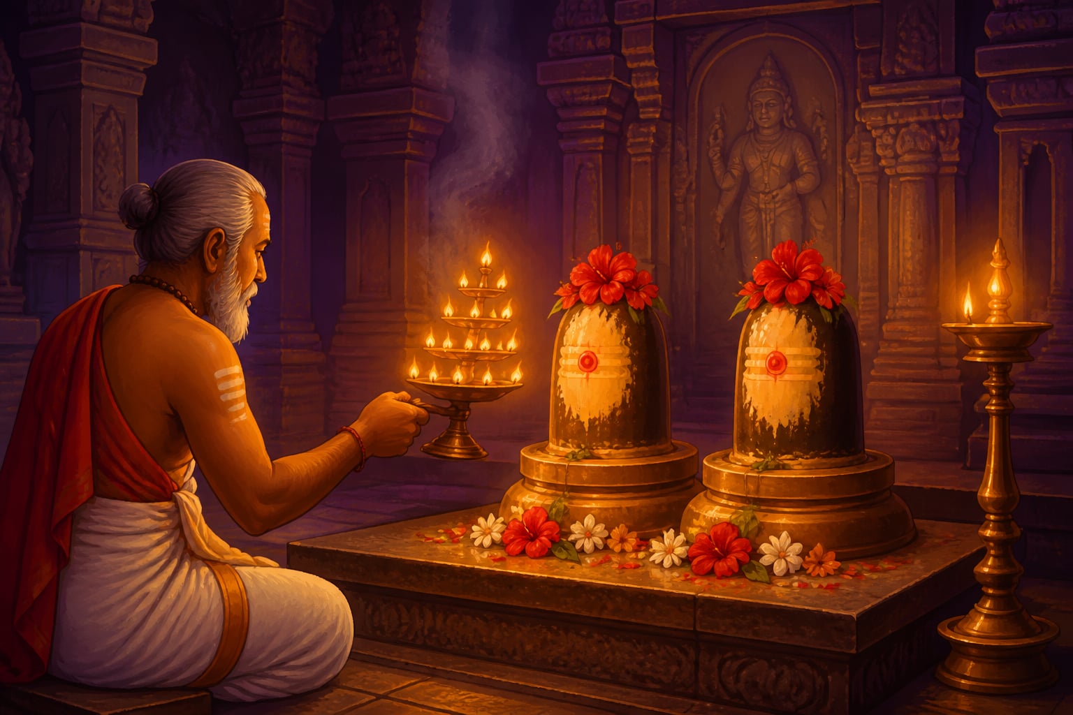 Ramalingam and Vishwalingam at the temple's inner sanctum