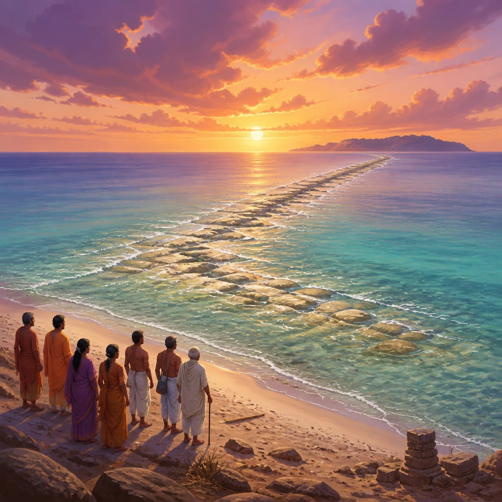 Limestone shoals of Rama Setu stretching toward Sri Lanka