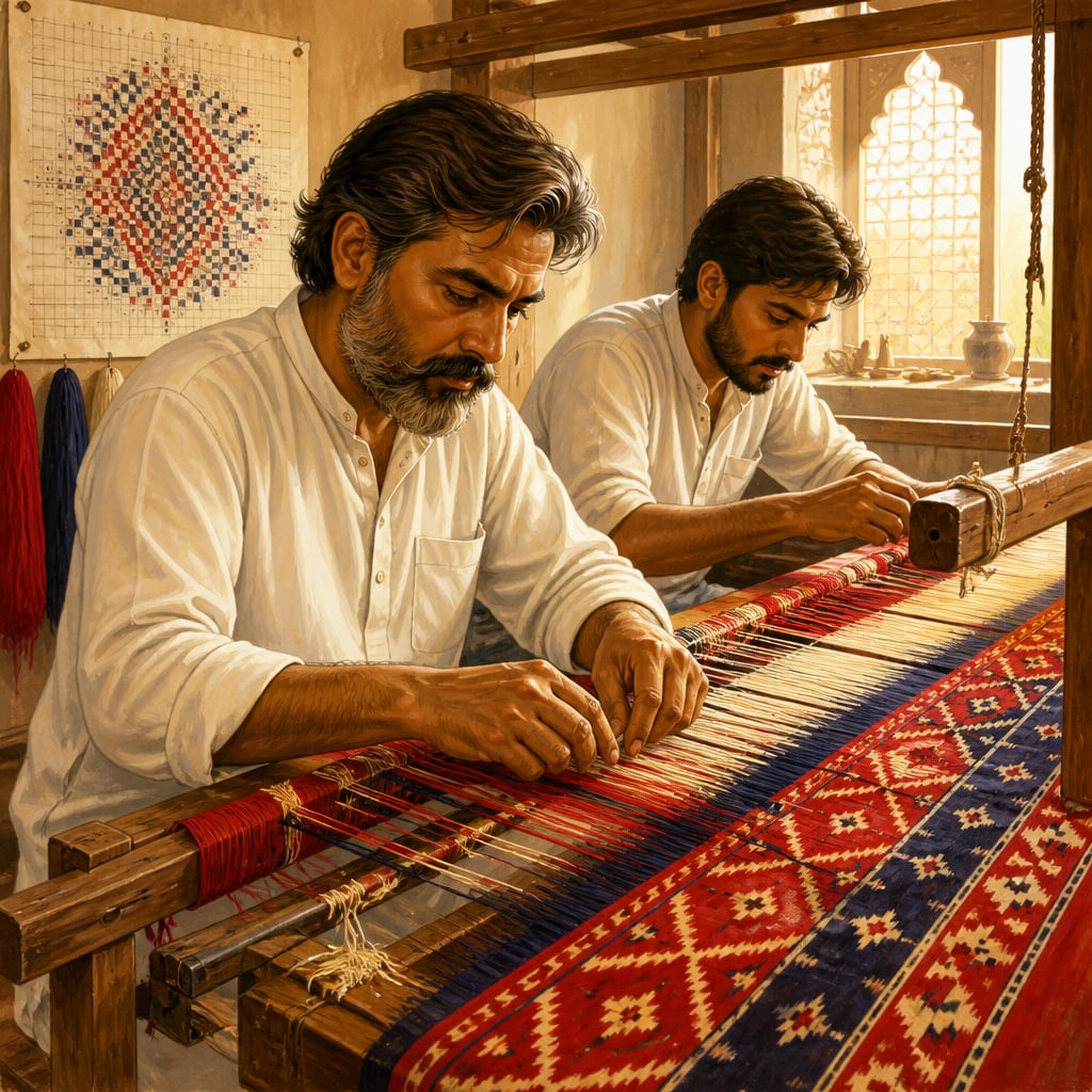 Bharat Salvi and his cousin weaving a double ikat Patola at the family loom