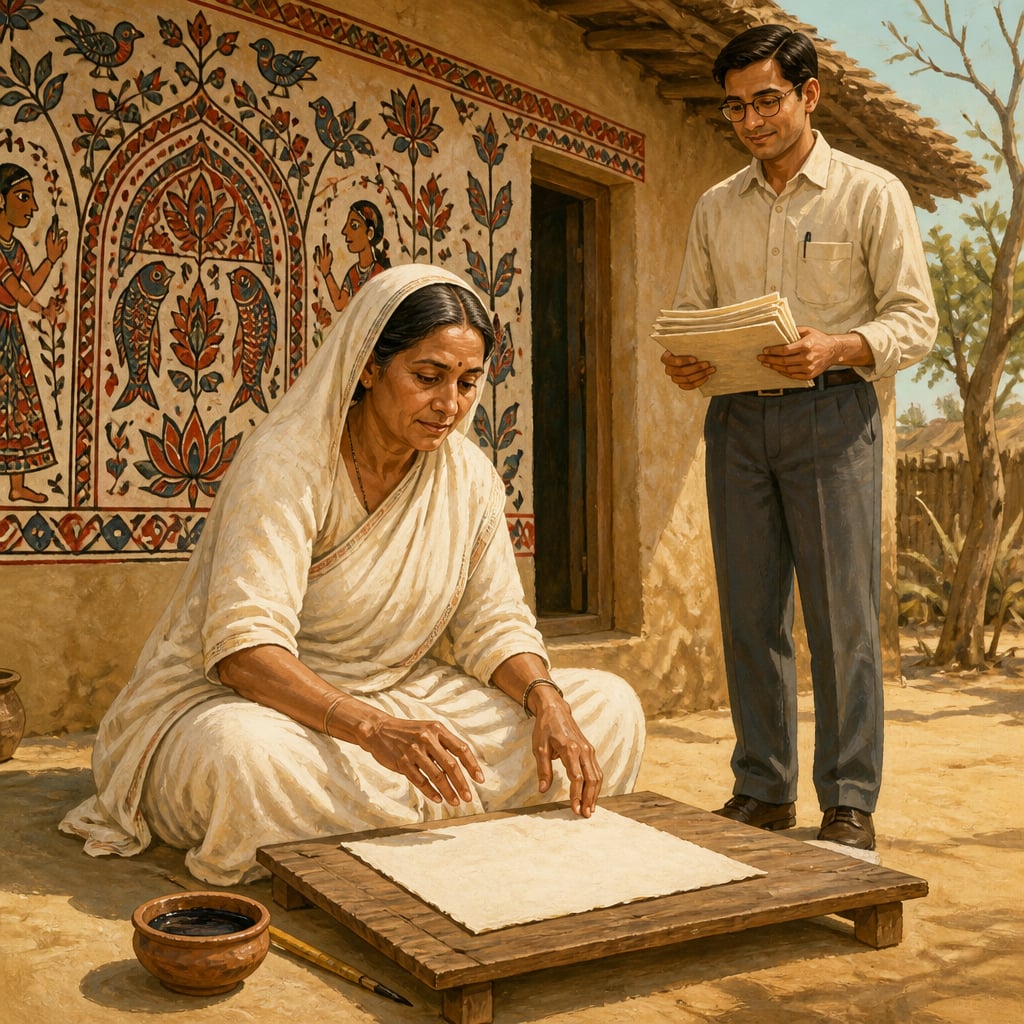 Sita Devi receives first blank paper from Bhaskar Kulkarni 1966