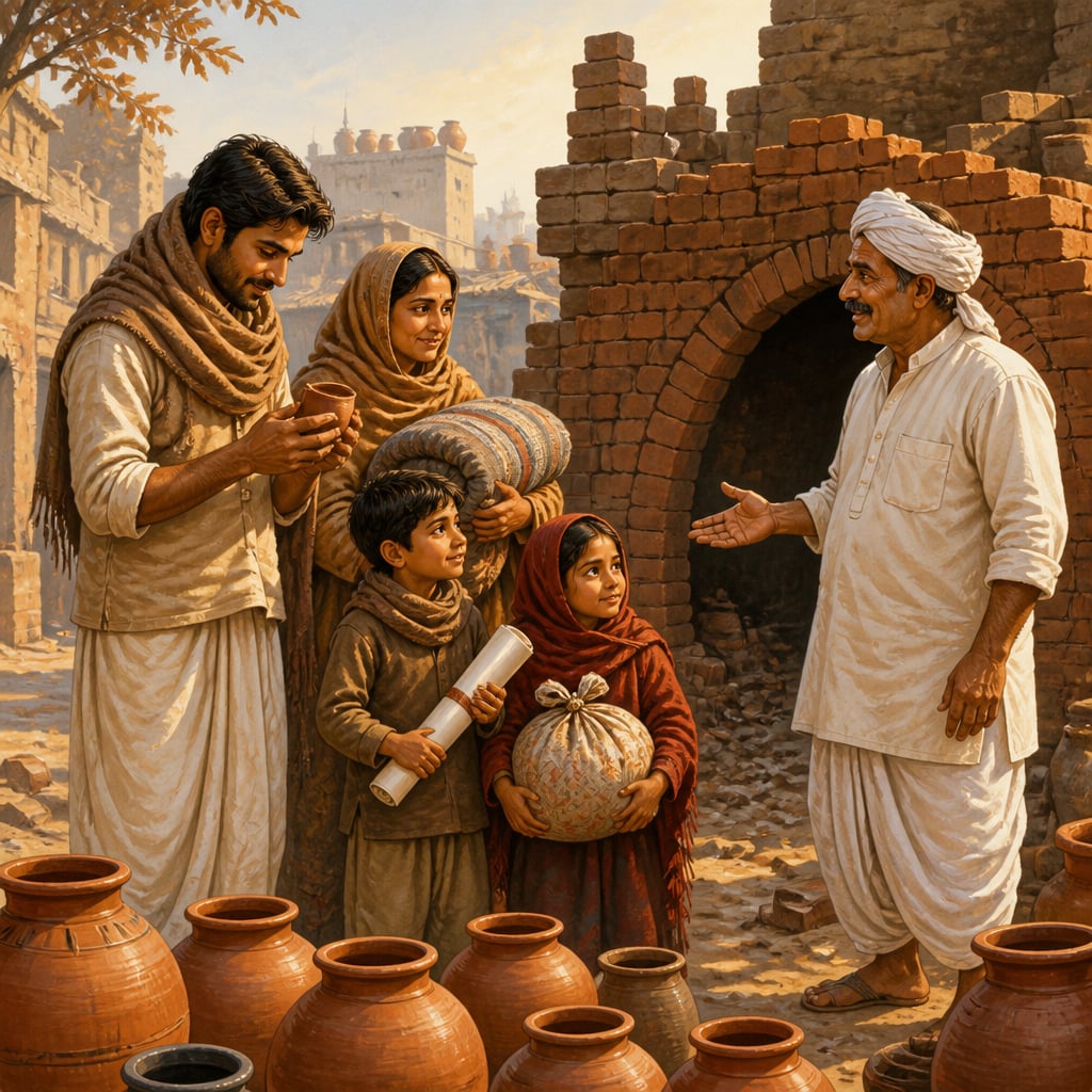 Multani refugee potter family arriving at a Khurja kiln in November 1947