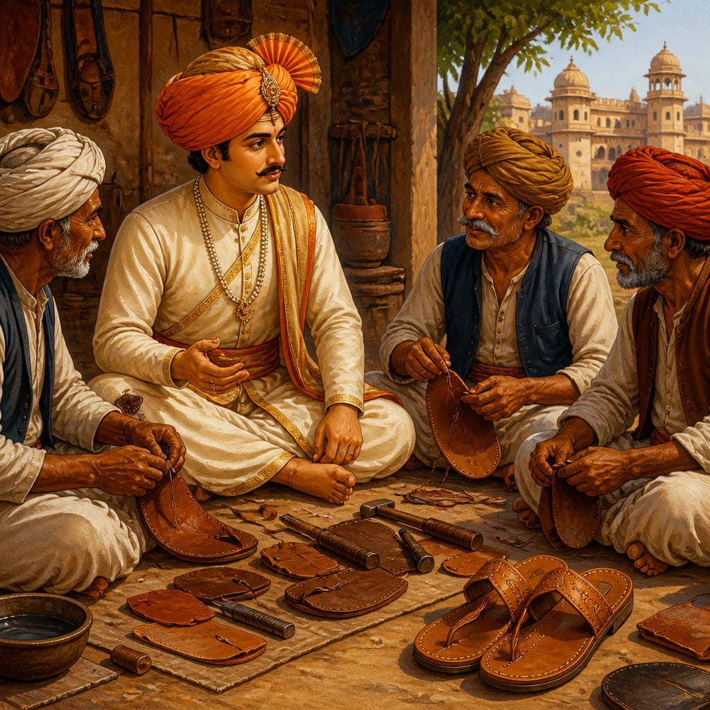 Shahu Chhatrapati sitting among the Subhashnagar cobblers of Kolhapur in 1902