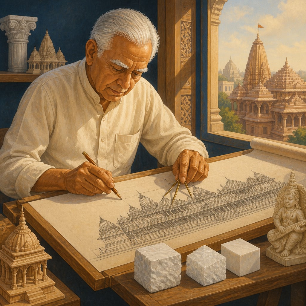 Chandrakant Sompura choosing Makrana samples for the Ayodhya Ram Mandir