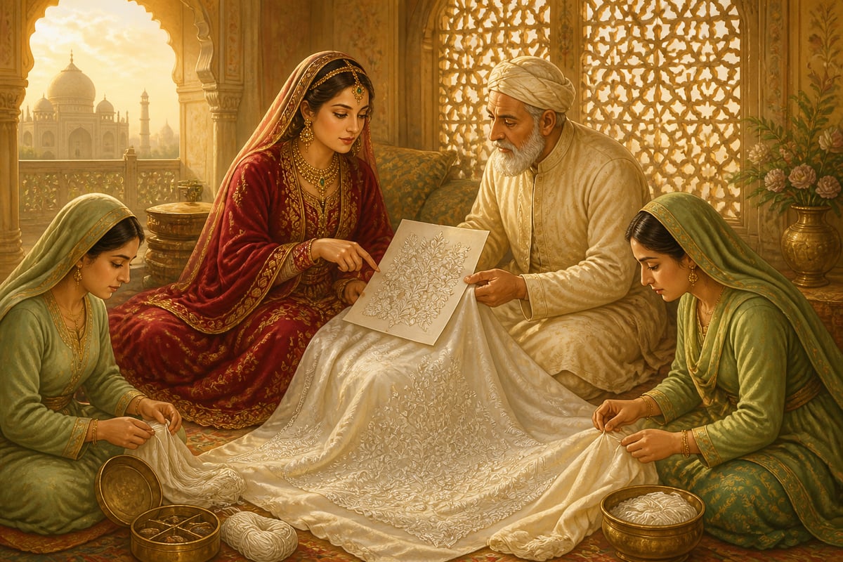 Empress Nur Jahan introducing the chikan motif at her Agra zenana