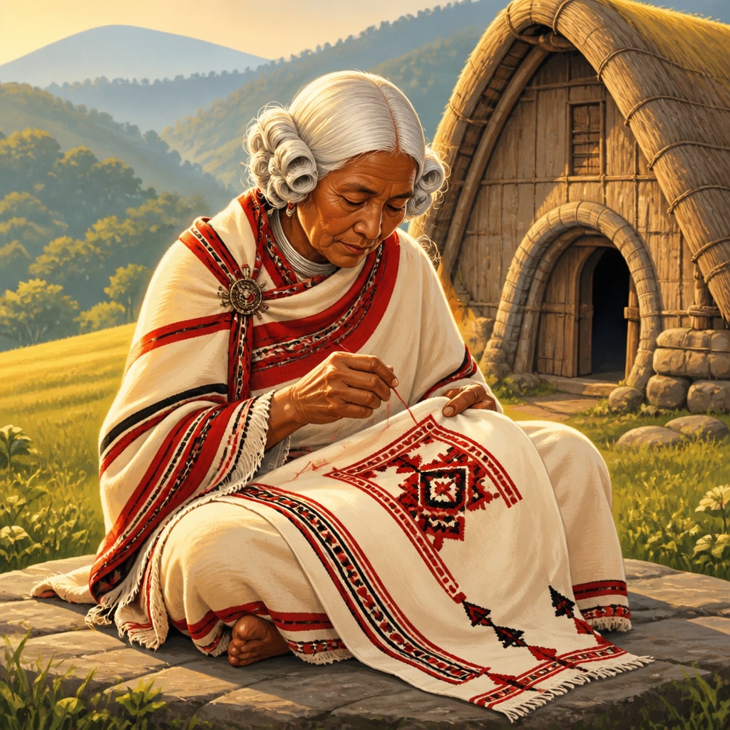 A Toda elder embroidering the putkuli shawl in the Nilgiri grasslands