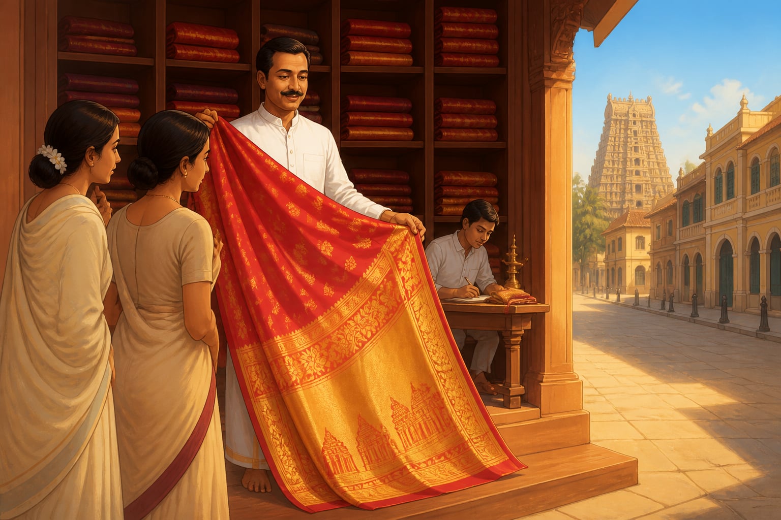 Nalli Chinnasami Chetty opening his 1928 silk shop on Nageswara Rao Road