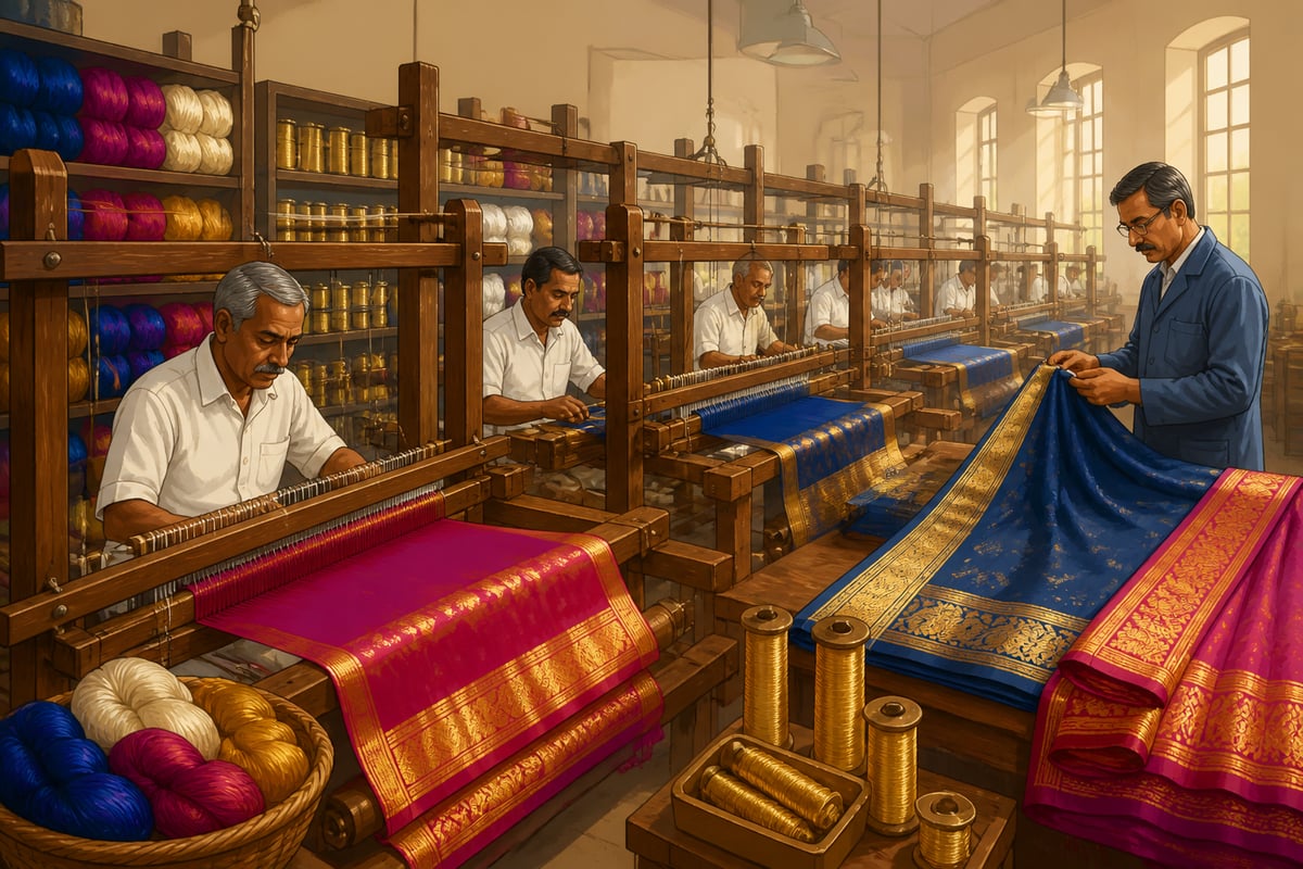 The KSIC silk weaving factory floor in Bangalore today