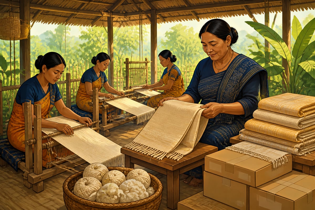 The Bodo Eri women's cooperative weaving Eri shawls in Kokrajhar