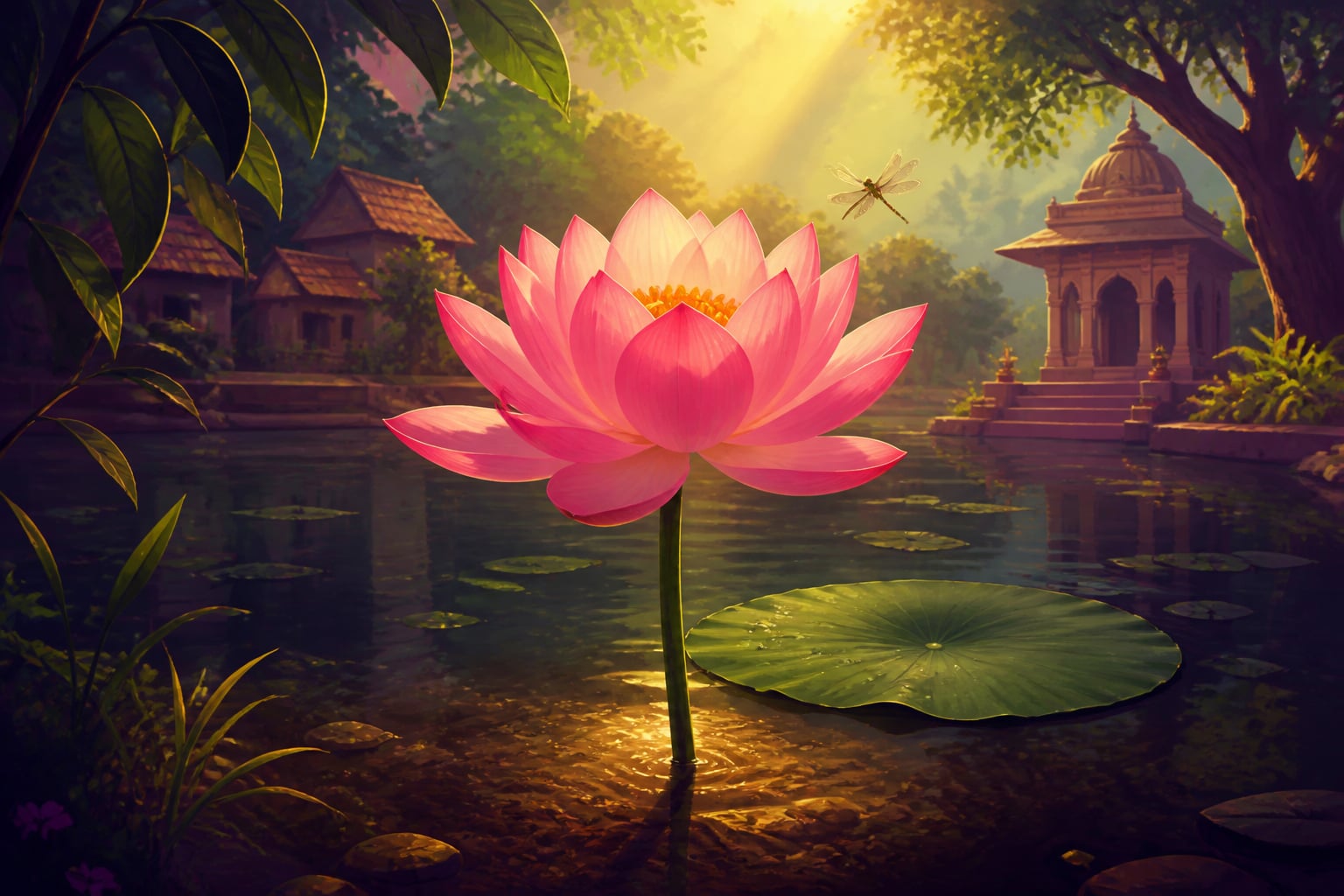 A pink lotus blooming unstained above muddy water