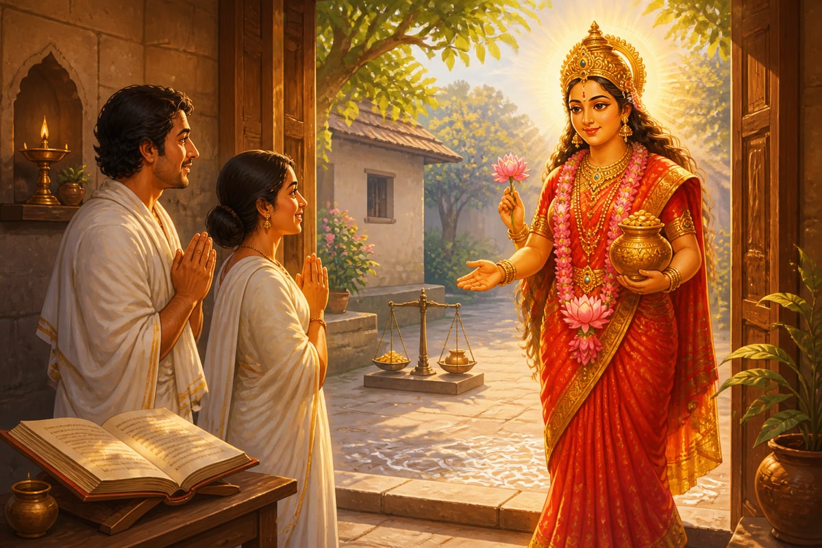Lakshmi welcomed at the threshold of a virtuous home
