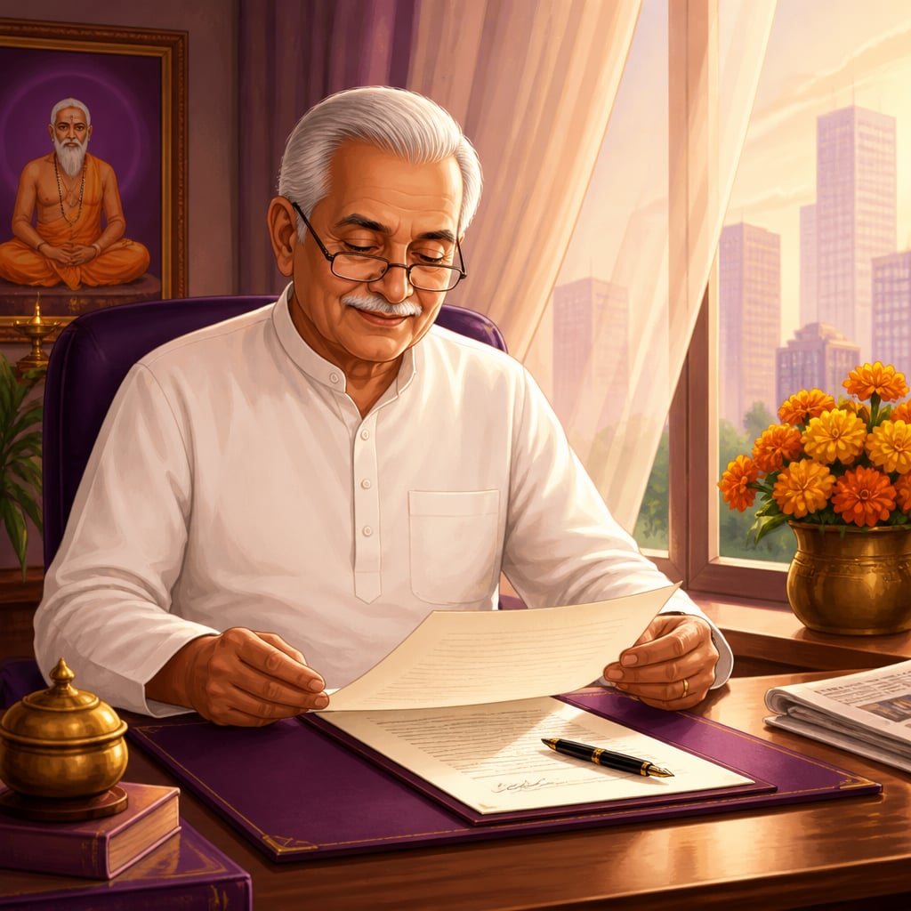 Modern Indian philanthropist signing foundation trust deed