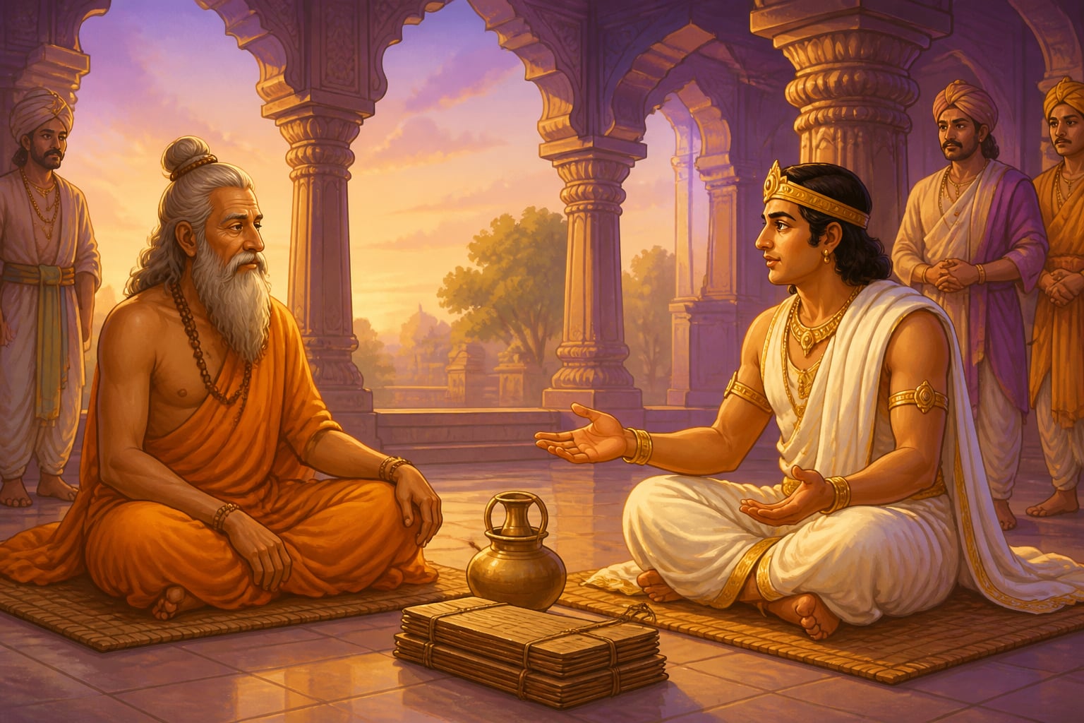Sage Yajnavalkya teaching King Janaka in Mithila