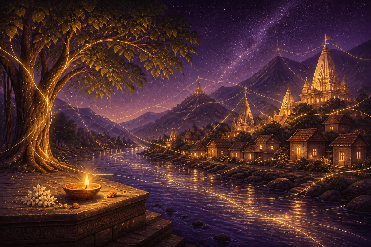 Divine pervasion through a starlit river valley