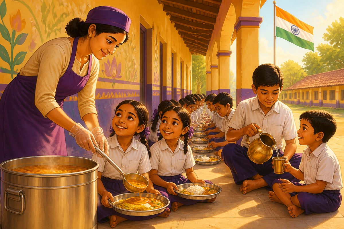 Akshaya Patra volunteer serving children at school