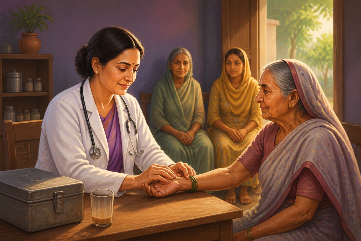 Dr Meena Sharma examining patient in free Sunday clinic