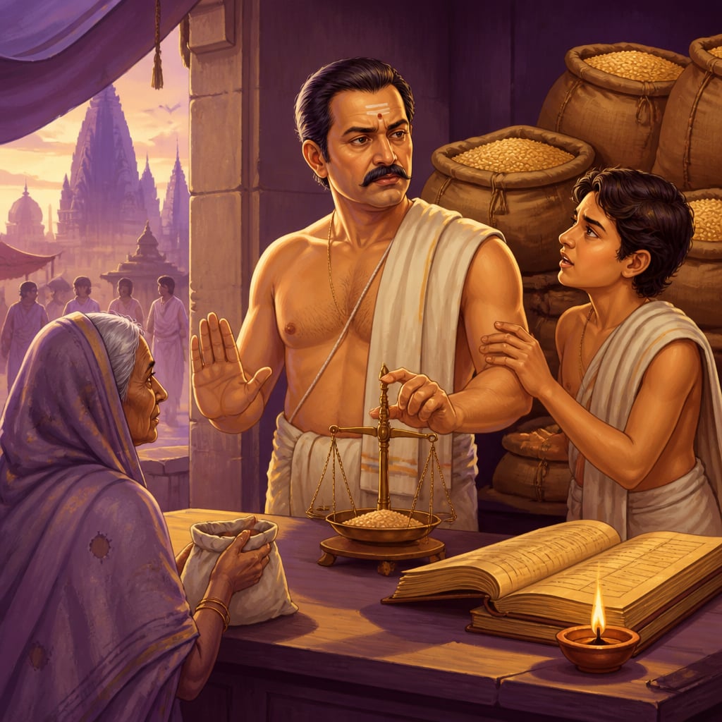 Devadatta the grain merchant holding prices steady