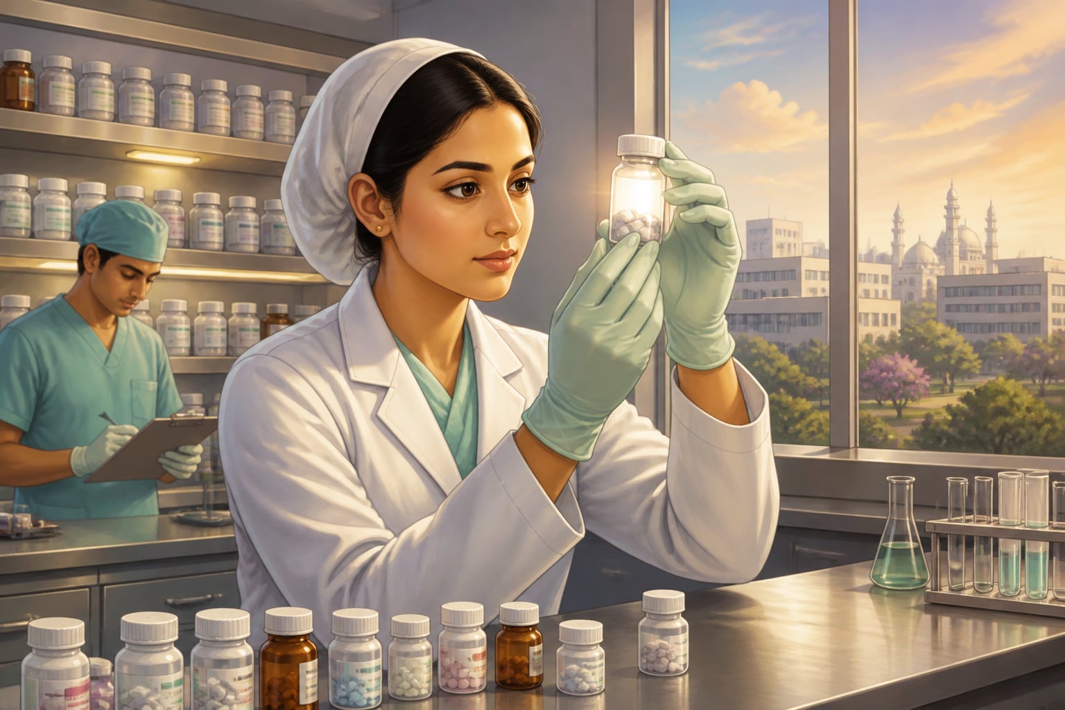 Natco scientist inspecting affordable cancer medicine