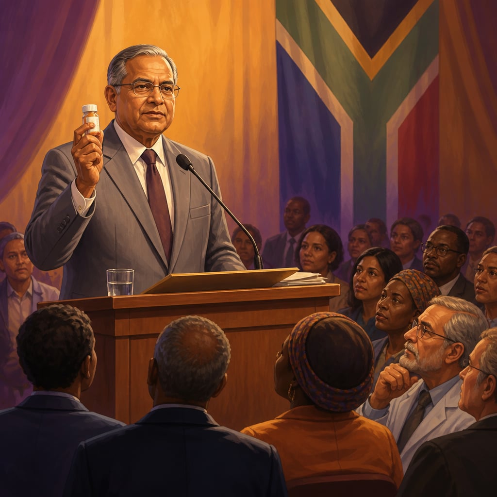Yusuf Hamied announcing one-dollar AIDS drugs at Durban