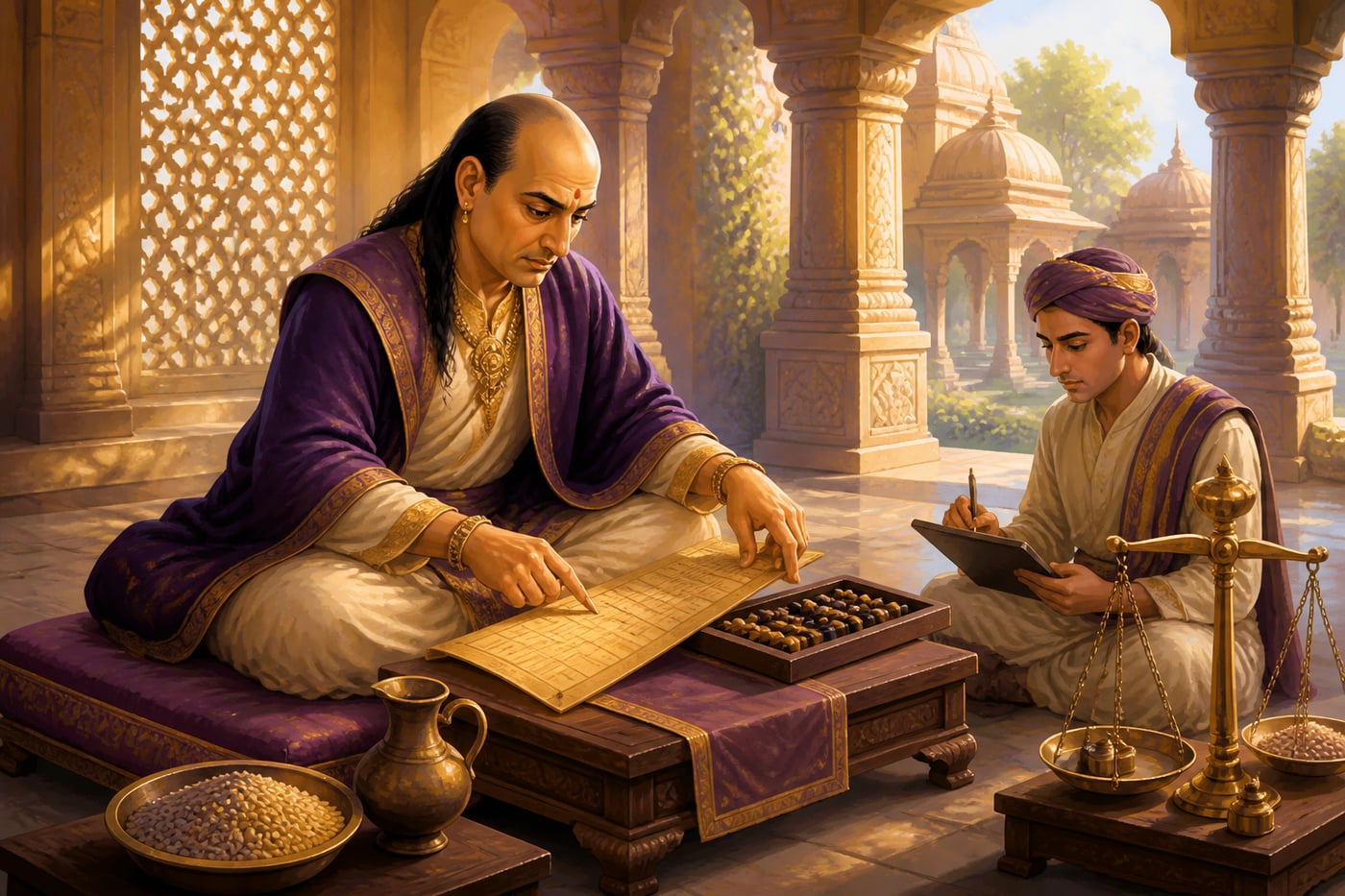 Kautilya's Panyadhyaksha calculating reference grain prices