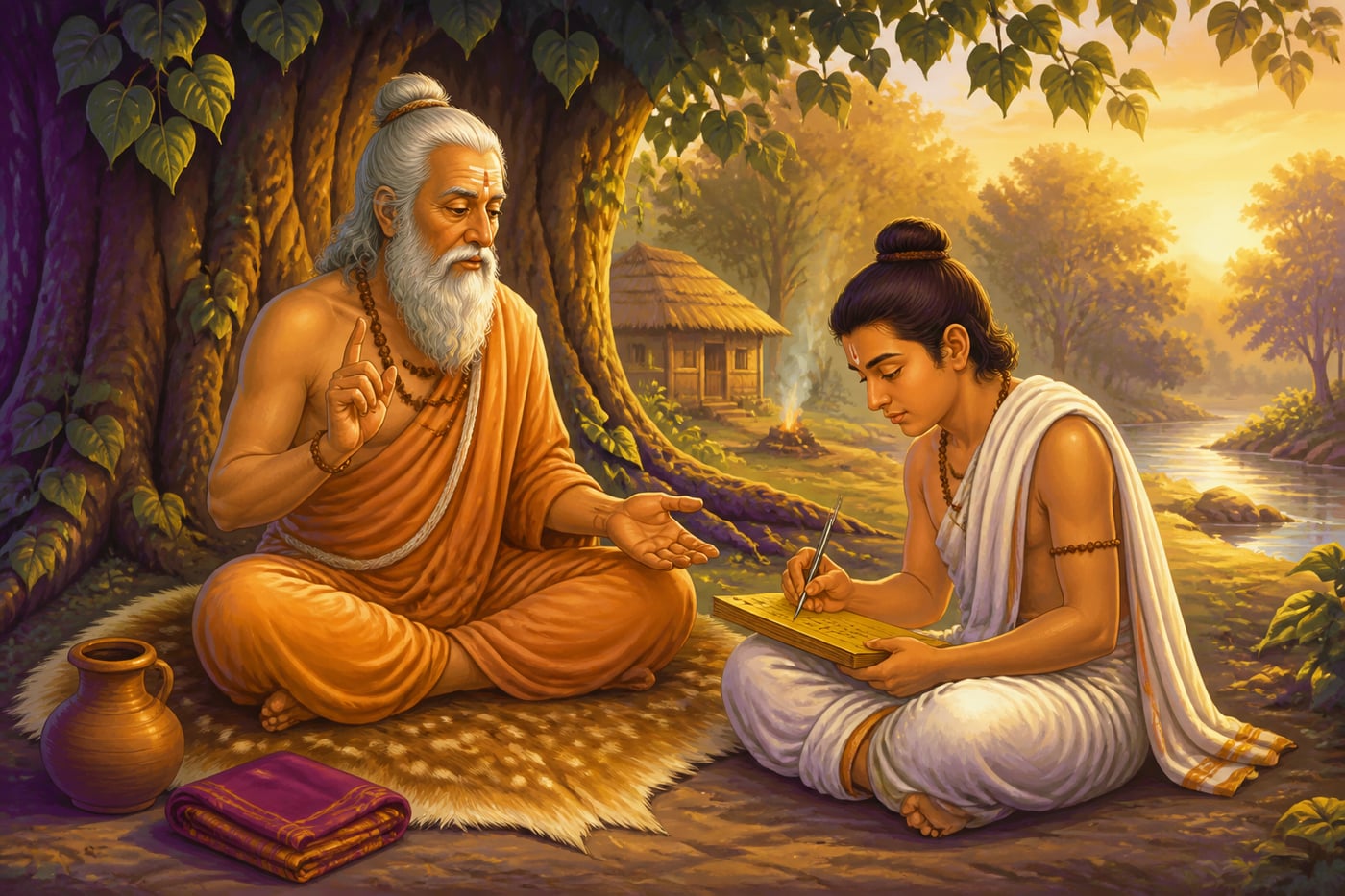 Yajnavalkya dictating the damdupat rule on palm leaf
