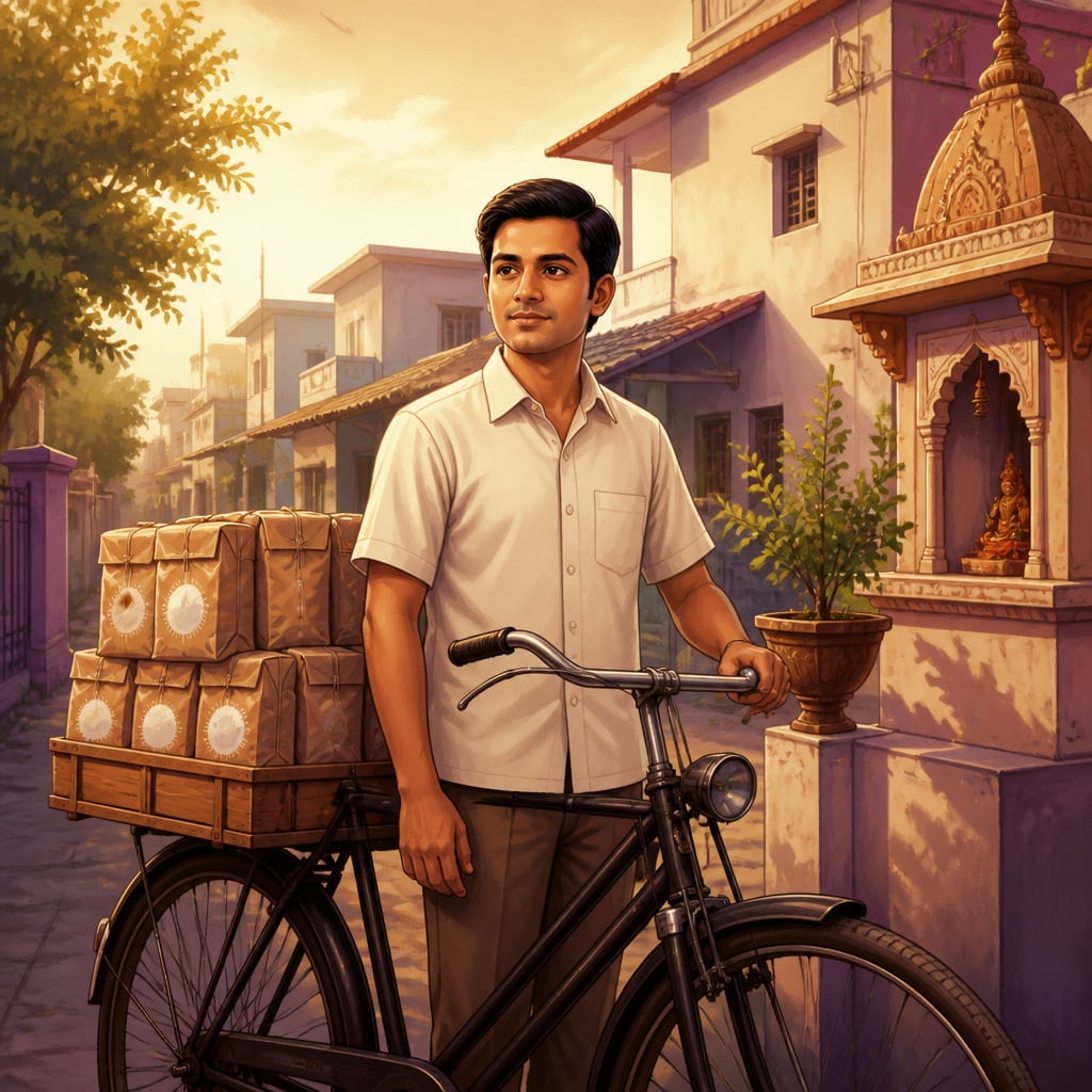 Karsanbhai Patel delivering Nirma by bicycle in Ahmedabad