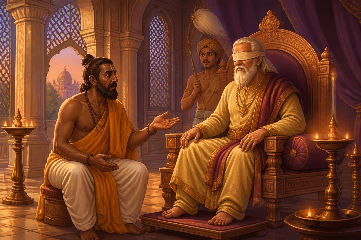 Vidura advising King Dhritarashtra on household wealth