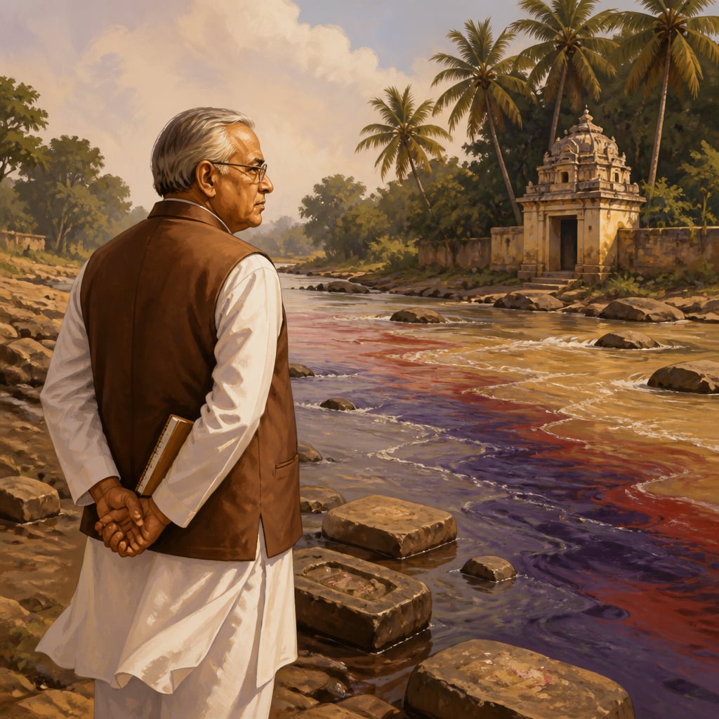 Y.C. Deveshwar at the polluted Noyyal River