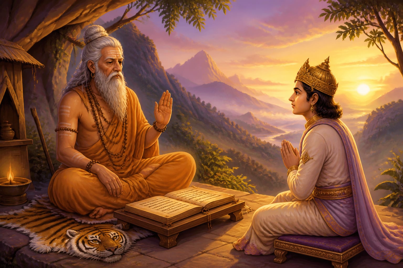 Shukracharya teaching governance to a young prince