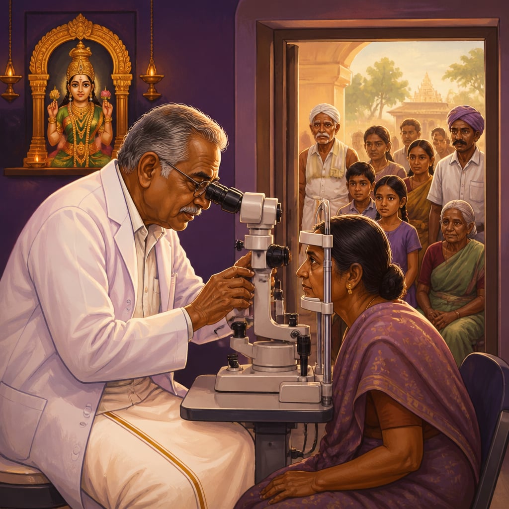 Dr Venkataswamy examining a patient at Aravind