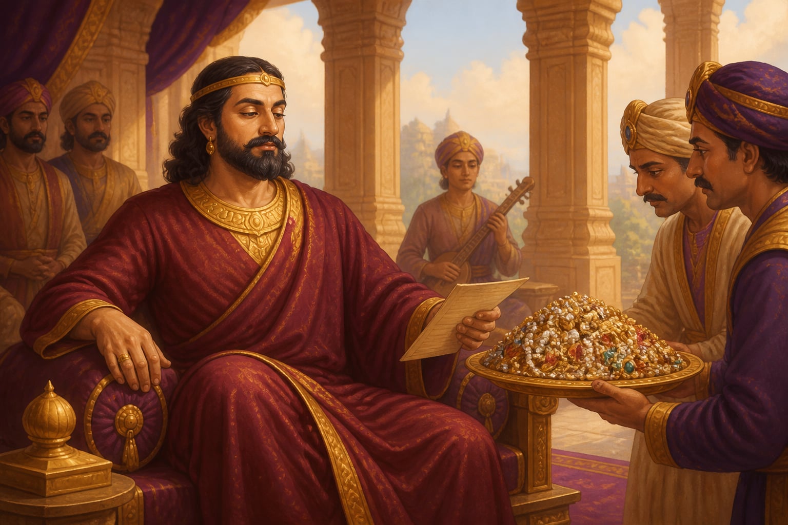 King Janaka in his court holding wealth lightly