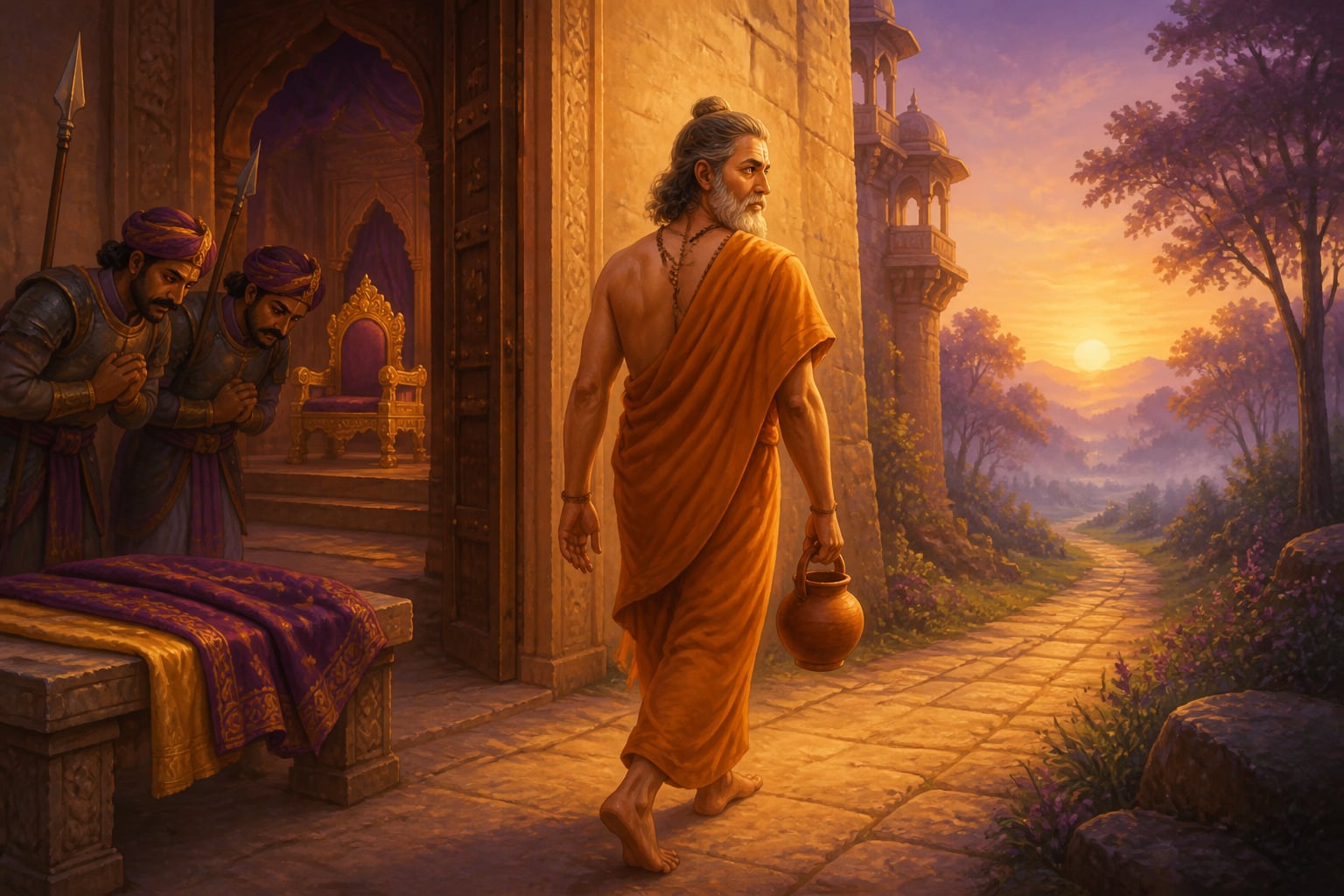 King Bhartrihari leaving his palace at dawn