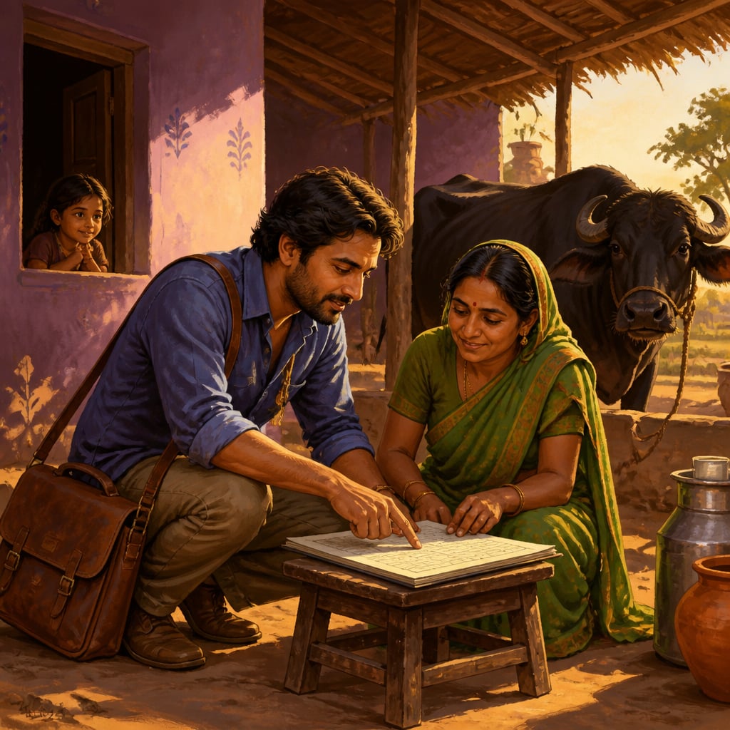 Vineet Rai examining a rural dairy ledger