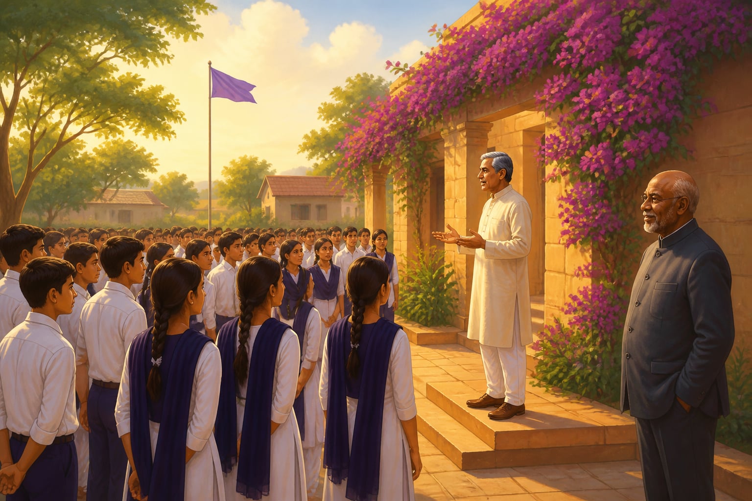 Shiv Nadar at a VidyaGyan rural school assembly